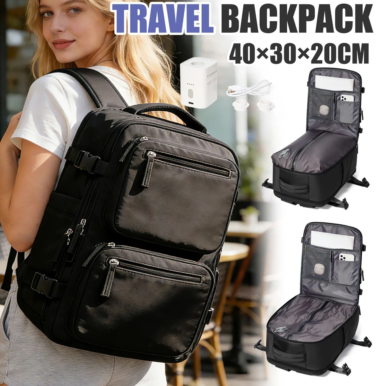 女性用バックパック ポンプ付き真空バックパック 機内持ち込み - Drone Backpack のレビューと価格